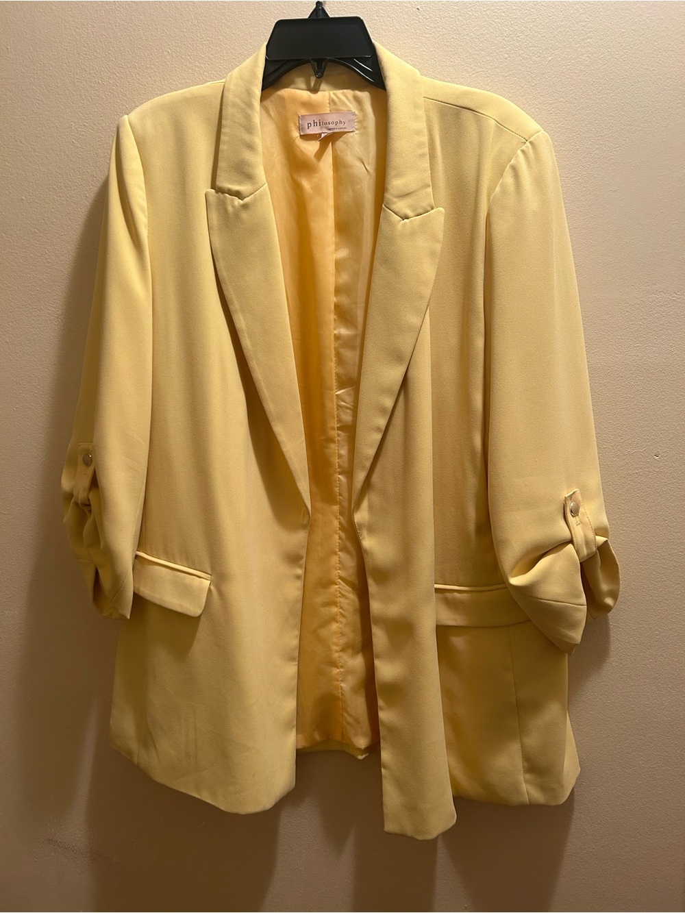 Philosophy Pale Yellow Open-Front Rolled-Sleeve Blazer